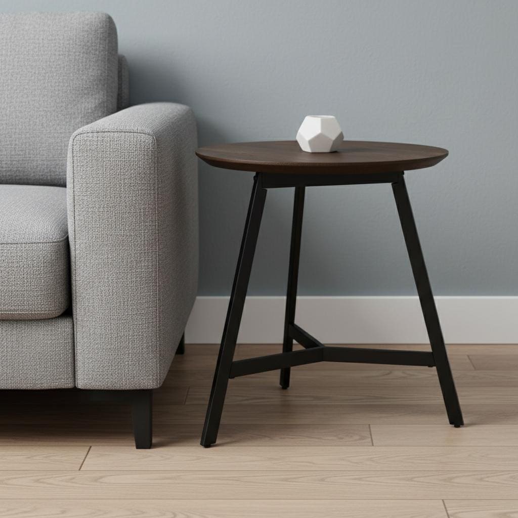 HomeRoots 23" Espresso and Black Solid Wood and Metal Tray Table - 23.00 in. x 22.00 in. x 22.00 in.