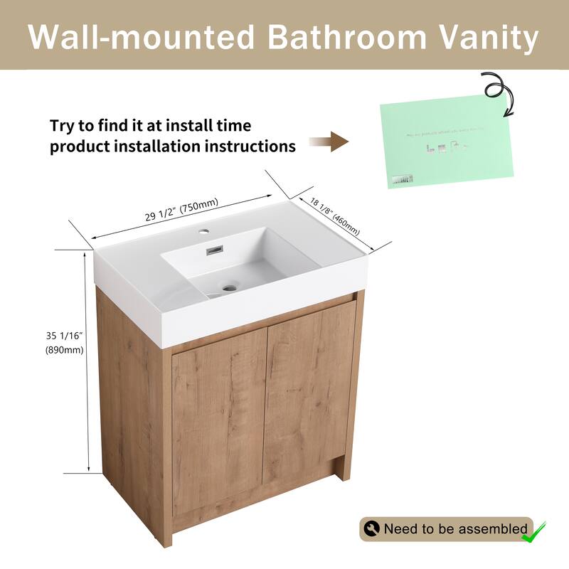 ARTCHIRLY 24/30 Inch Bathroom Vanity with Sink, Freestanding Bathroom Vanity with Soft Close Door and Adjustable Shelf