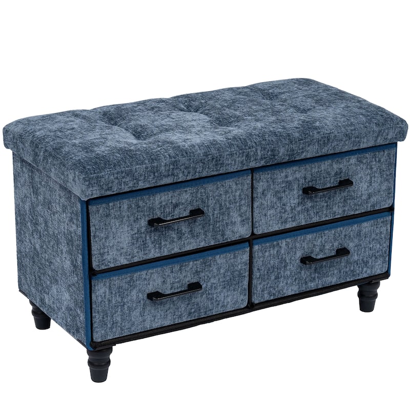 30 Inch Storage Ottoman With Four Drawers For Organized Home Use Storage - Blue