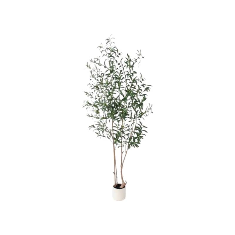 HomeRoots 83" Green Artificial Olive Tree in a White Pot - 7.48 in. x 82.68 in. x 8.27 in.