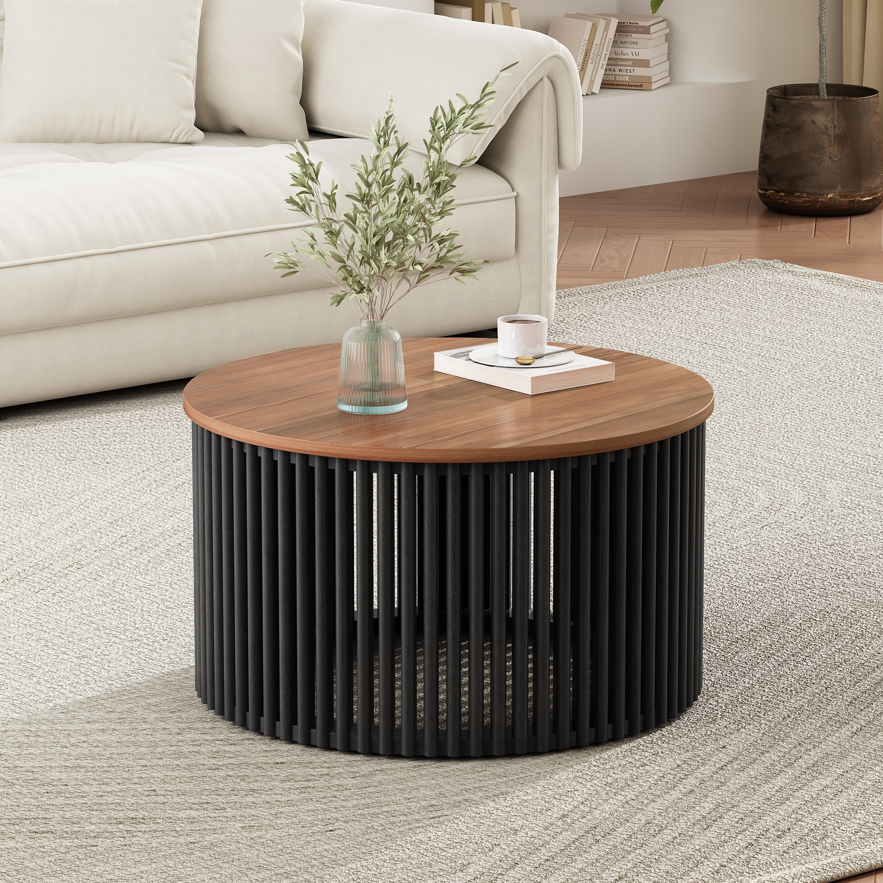 Acacia Solid Wood Coffee Table In Natural And Black