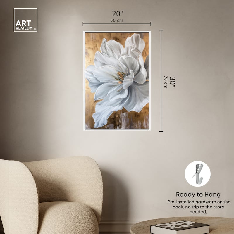 Art Remedy Bloom White Petals Framed Floral Fine 1 Piece Canvas Wall Art