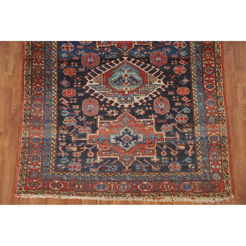 Blue Heriz Serapi Persian Accent Antique Area Rug Handmade Wool Carpet - 3'11"x 4'9"