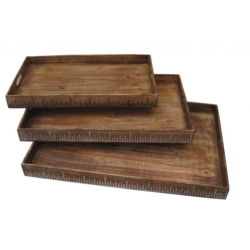 HomeRoots Set of Three Brown Wood Nesting Serving Trays - 1" W x 19" D x 12" H