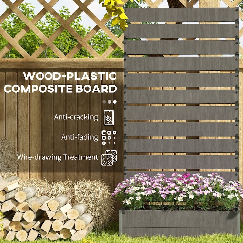 Outsunny Raised Garden Bed with Trellis for Climbing Plants, Planter Box with Self Draining Gap, Freestanding Trellis Planter