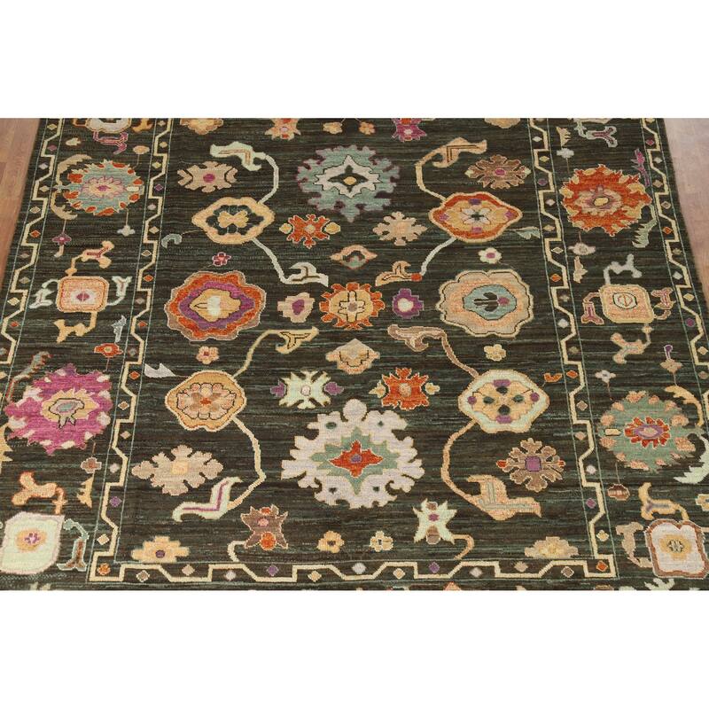 Hand Knotted Oriental 100% Wool Carpet Transitional All-Over Brown Oushak Area Rug - 9' 9'' X 8' 1''