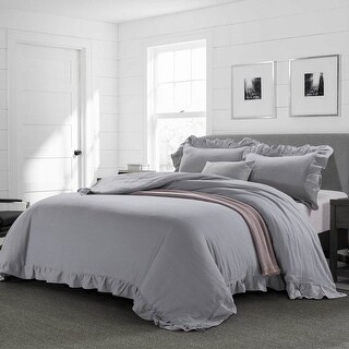 & Pillow Shams Set (Grey Stonewashed Cotton Duvet Cover Set King