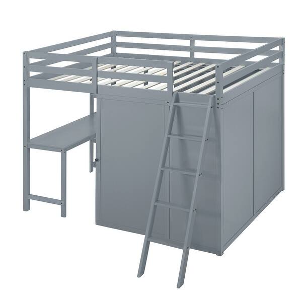 slide 2 of 26, Full Loft Bed with Wardrobe, Desk, and Shelves Gray