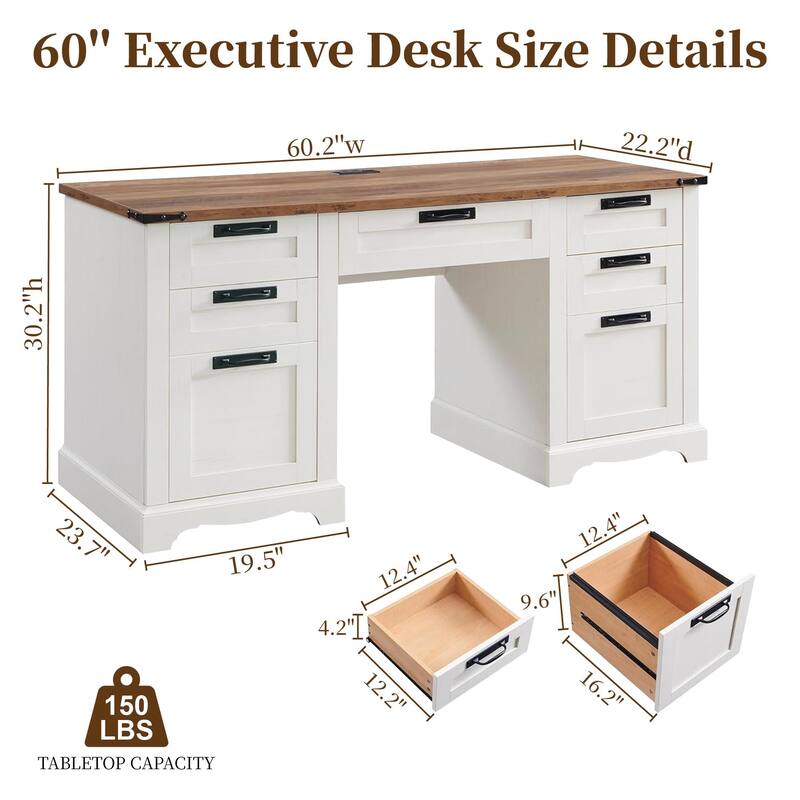 Farmhouse Executive Desks, Wood Computer Writing Desk for home office
