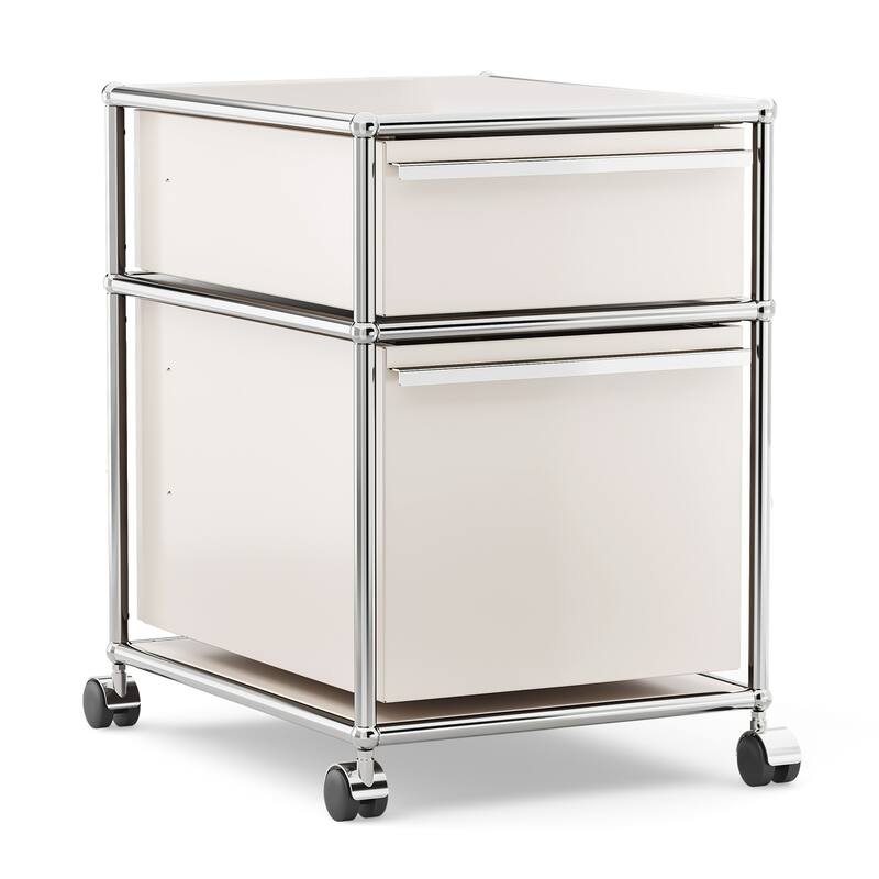 Modern 2/3-Drawer Wheel File Storage Cabinet with Stainless Metal - White 2-layer Drawer