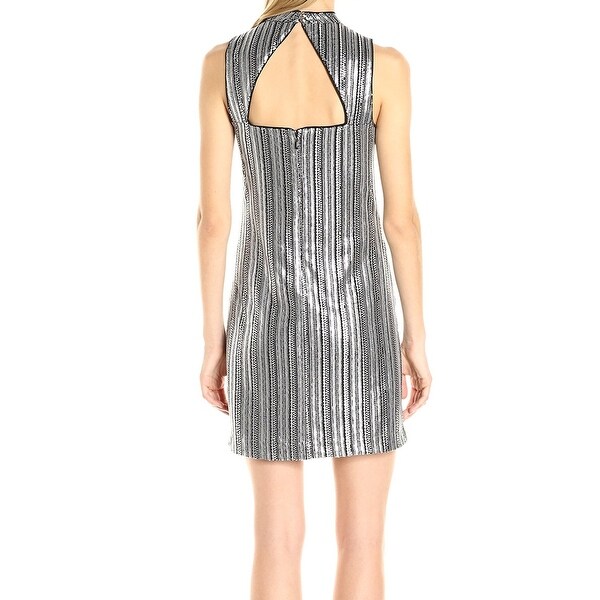 black and silver striped sequin dress