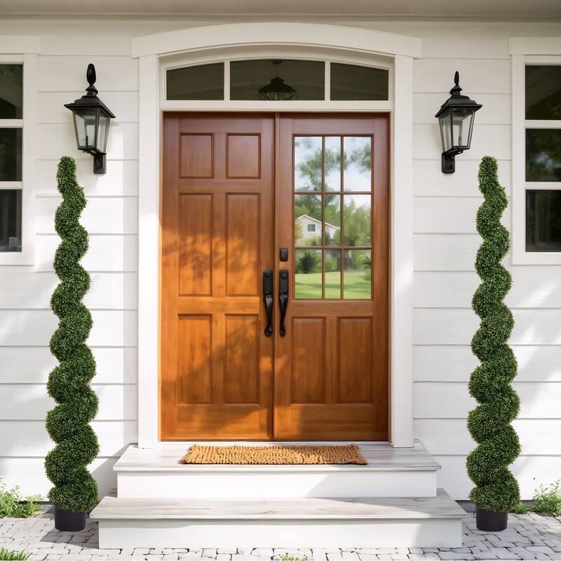 7FT Spiral Topiary Trees Artificial Outdoor Faux Boxwood Plants Large Twisted Green Potted Trees, 1pc/set