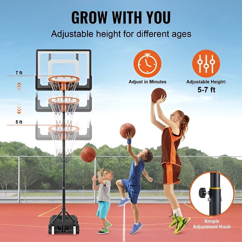 Adjustable Basketball Hoop System with Base & Wheels for Outdoor Use