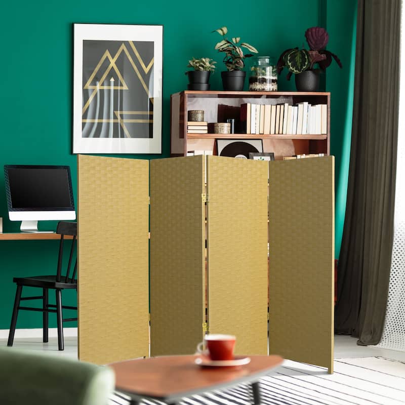 Handmade Woven Fiber Four-Panel Four-Foot Room Divider (China)