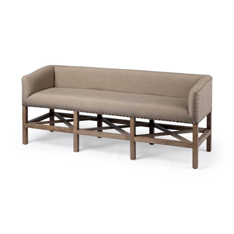 Bergen 60x25 Beige Fabric Covered Seat and Light Brown Wooden Frame Accent Bench - 60.0L x 19.0W x 25.5H