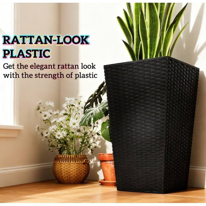 Rattan-Style Flower Pots - UV Resistant, Self-Drainage, Ready to Use