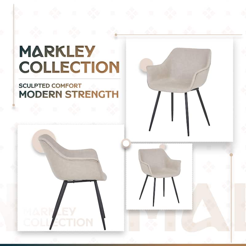 Markley Mid-Century Modern Vegan Leather Dining Chair - Waterproof Kitchen Side Chair with Matte Black Metal Legs