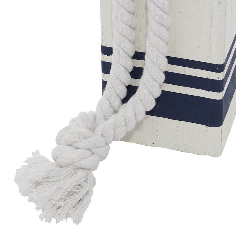 White Wood Handmade Buoy Decorative Sculpture with Rope Accents (Set of 3)