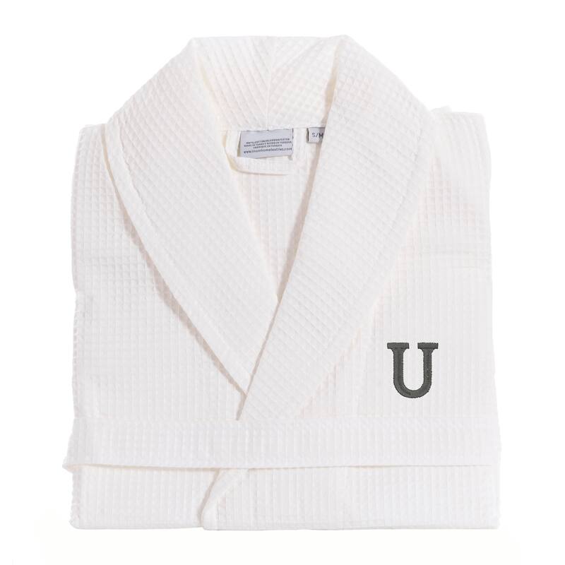 Authentic Hotel and Spa Monogrammed Turkish Cotton Unisex Waffle Weave Bath Robe - S/M - U
