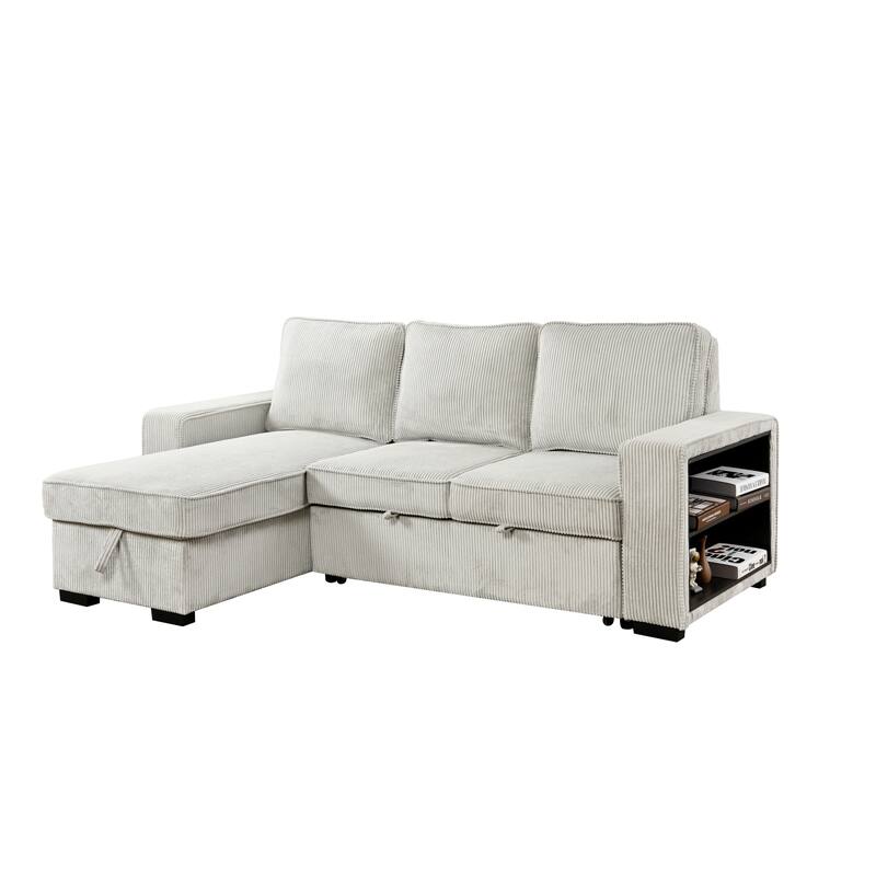 Roomfitters L Shaped Sectional Sofa Bed with Pull Out, Storage Chaise and USB Cup Holder