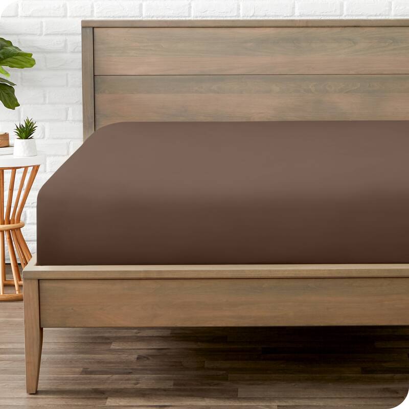 Bare Home Double Brushed Deep Pocket Fitted Sheet - Queen - Cocoa
