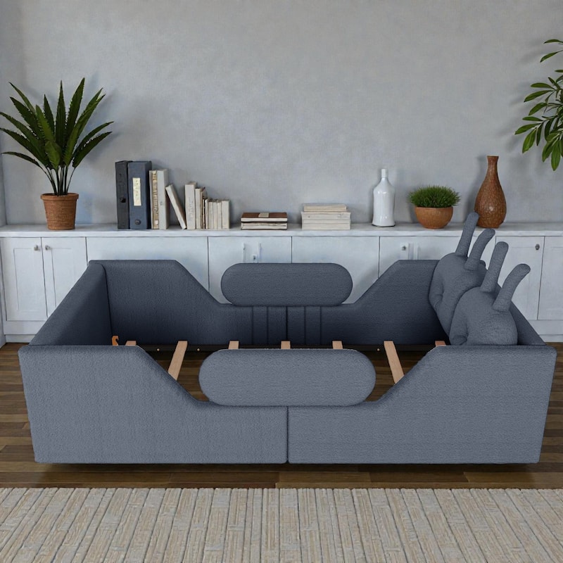 Twin Size Upholstered Floor Bed for Kids with Removable Side Rails, Soft Teddy Fabric Platform Bed