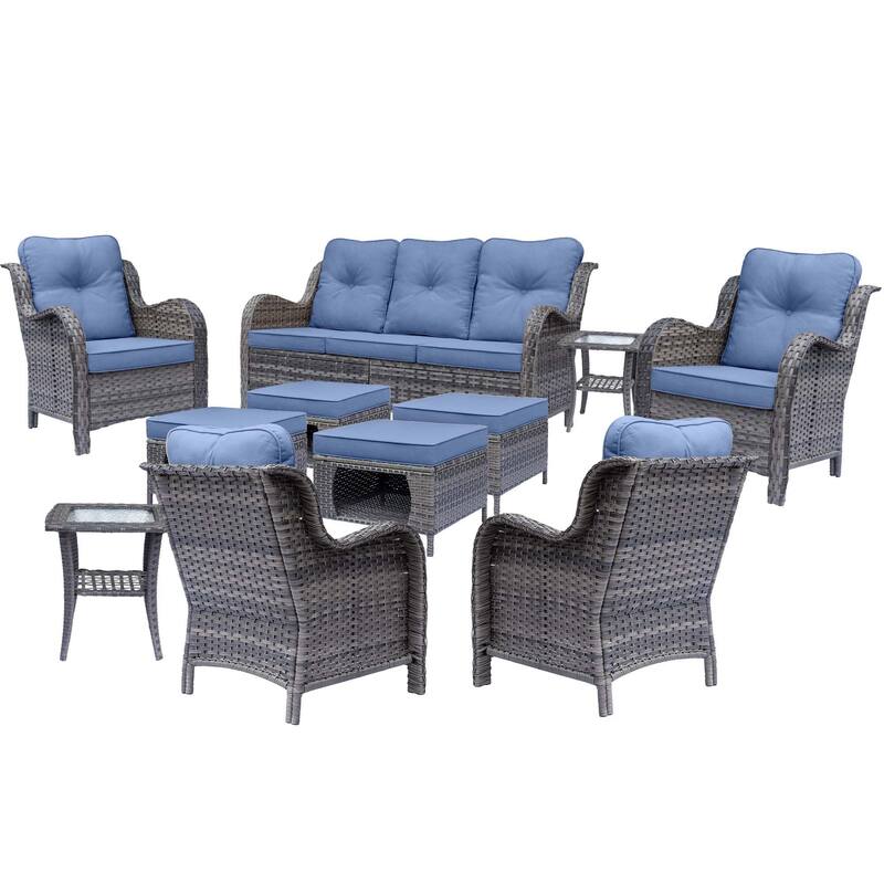 Gray Rattan Wicker High Back Outdoor Patio Furniture Sofa Seating Set
