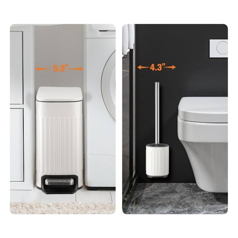 Bathroom Trash Can with Toilet Brush - White - 12.2 x 6.3 x 12.9