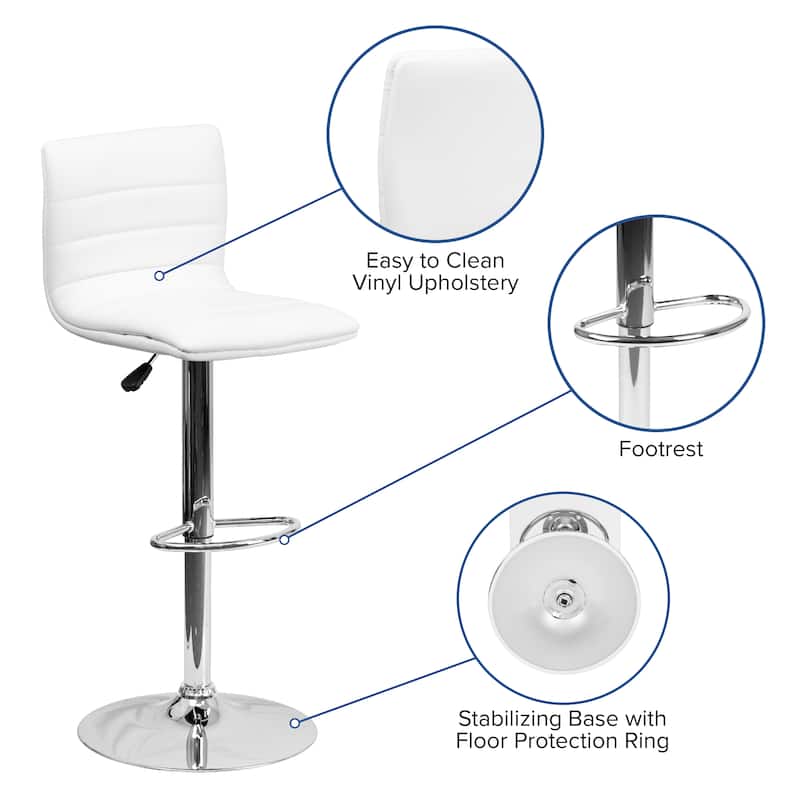 Modern Vinyl Stitch Back Adjustable Height Barstool - 16"W x 19"D x 35" - 44"H
