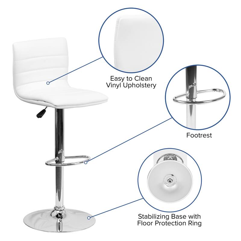 Modern Vinyl Stitch Back Adjustable Height Barstool - 16"W x 19"D x 35" - 44"H