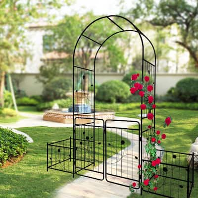 Outdoor Climbing Plants Support Metal Garden Rose Arch with Gate