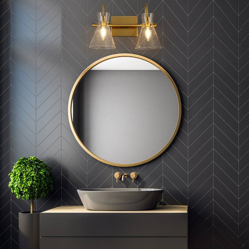Liniya Modern 2-light Bathroom Vanity Light Brass Gold Wall Sconces Horn Seeded Glass Dimmable