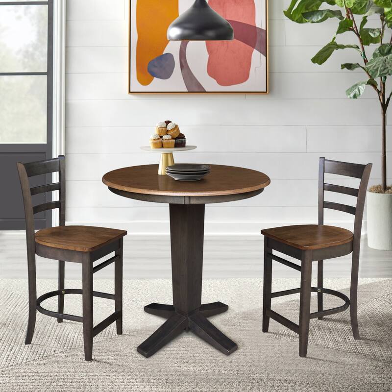 36 in Solid Wood Round Top Counter Height Dining Table with Stools