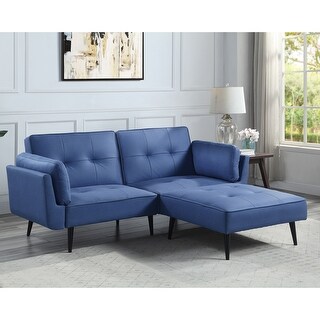Adjustable Sofa & Ottoman Tufted Upholstered Sofa with Metal Legs Blue ...