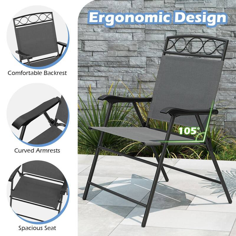Gymax 4 Pack Patio Folding Chairs w/ Backrests & Armrests Metal Frame