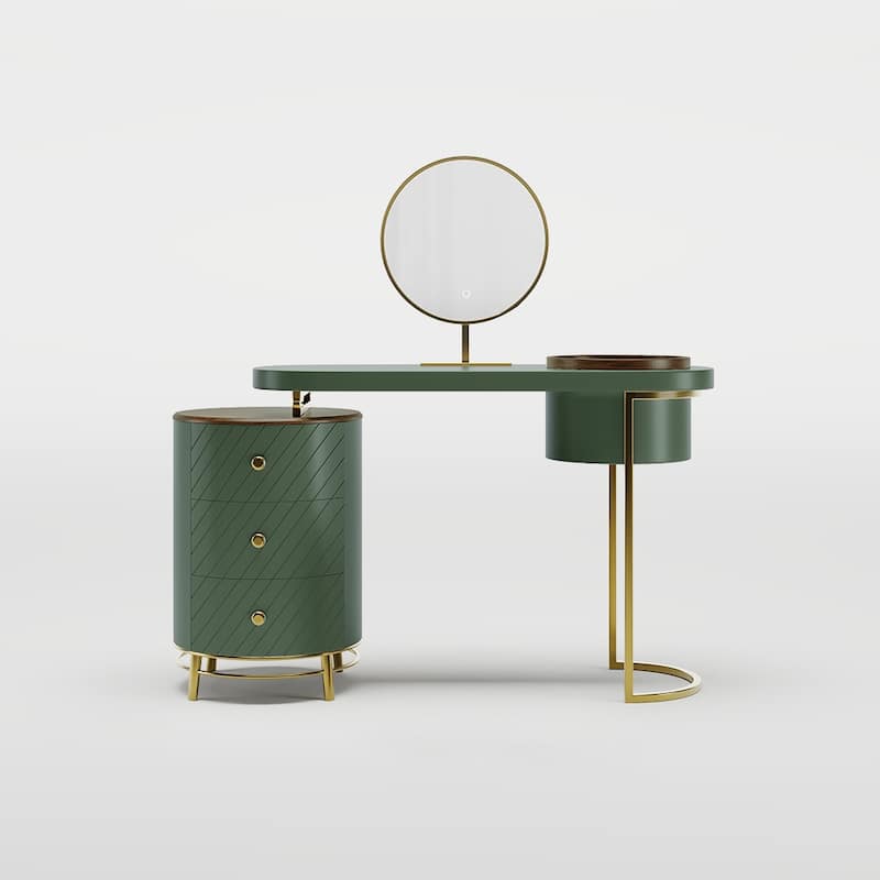 Modern Makeup Vanity Table With LED Lighted Mirror,Dressing Table with Movable Tray Top, 3 Solid Wood Drawer, Without Stool