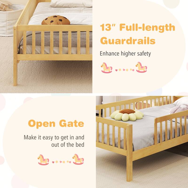 Gymax Twin Size Kids Bed Solid Wood Platform Bed w/ Under-bed Storage