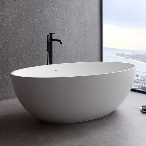 Solid Surface Double Slipper Freestanding Non-Whirlpool Bathtub in White