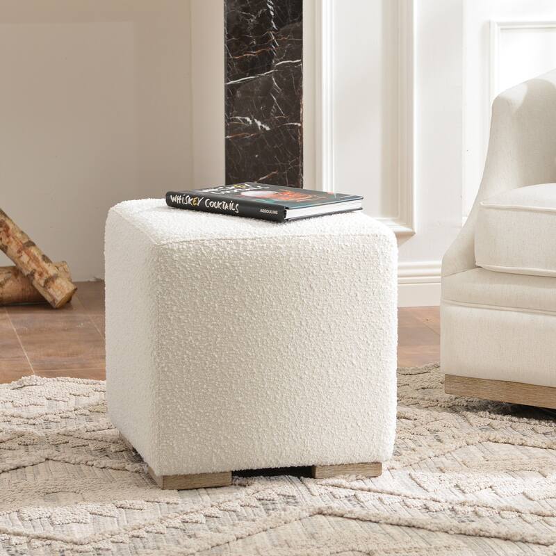 KINWELL 18.5" W Square Boucle Upholstered Ottoman Entryway Footstool - Cream - Set of 1