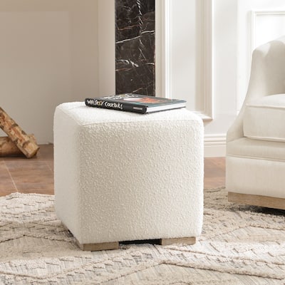 KINWELL 18.5" W Square Boucle Upholstered Ottoman Entryway Footstool