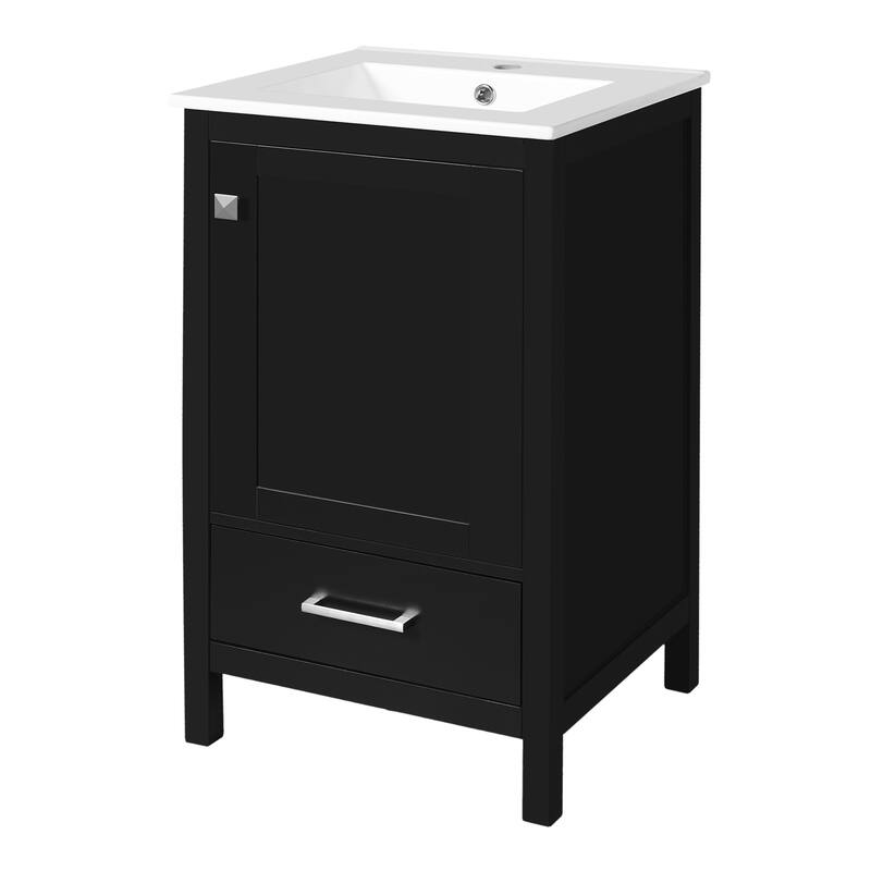 20-Inch Modern Bathroom Vanity with Ceramic Sink, Soft-Close Drawer & Door, Double-Layer Door Organizer, Divider Drawer