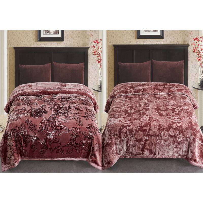 Reversible 10.5 Pounds Plush Fleece Blankets, 2 PLY A&B Design 87" x 95" Bed Blankets for Winter - Redwood Flower