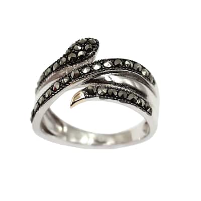 14K Yellow Gold With Sterling Silver Two Tone Black Spinel Ring