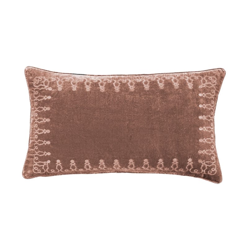 HiEnd Accents Stella Faux Silk Velvet Romantic Western Embroidered Decorative Throw Lumbar Pillow, 14"x24" - Dusty Rose