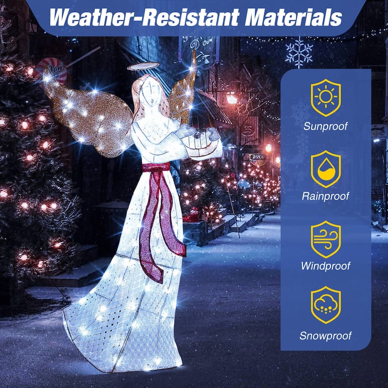Outdoor Christmas Lighted Angel Winged Holiday Figure