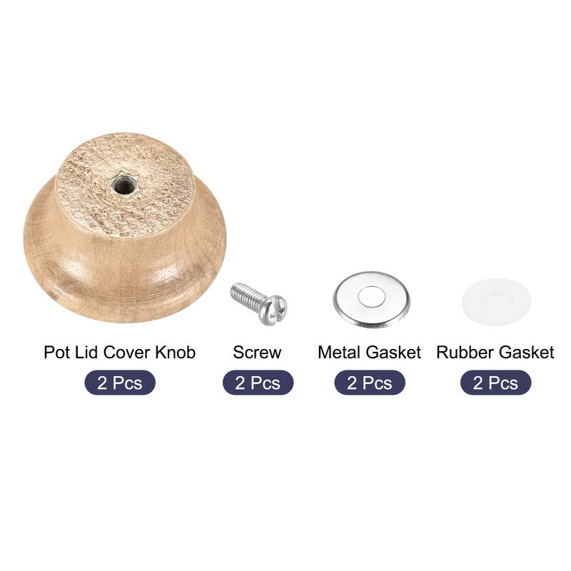 Universal Pot Lid Knob,Wooden Replacement Knob 49x26mm for Pan Pot Cover 2pcs - Silver Tone