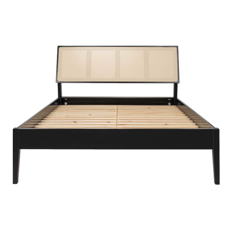 Crawford Solid Wood Bed with Woven Cane Headboard