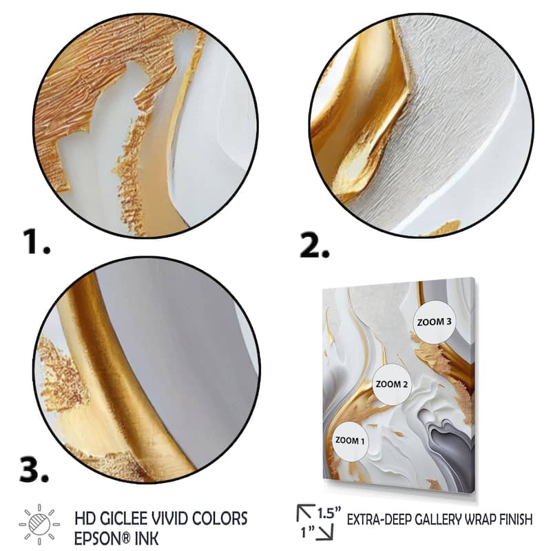 Designart 'White And Gold Marble Abstract I' Modern Canvas Wall Art