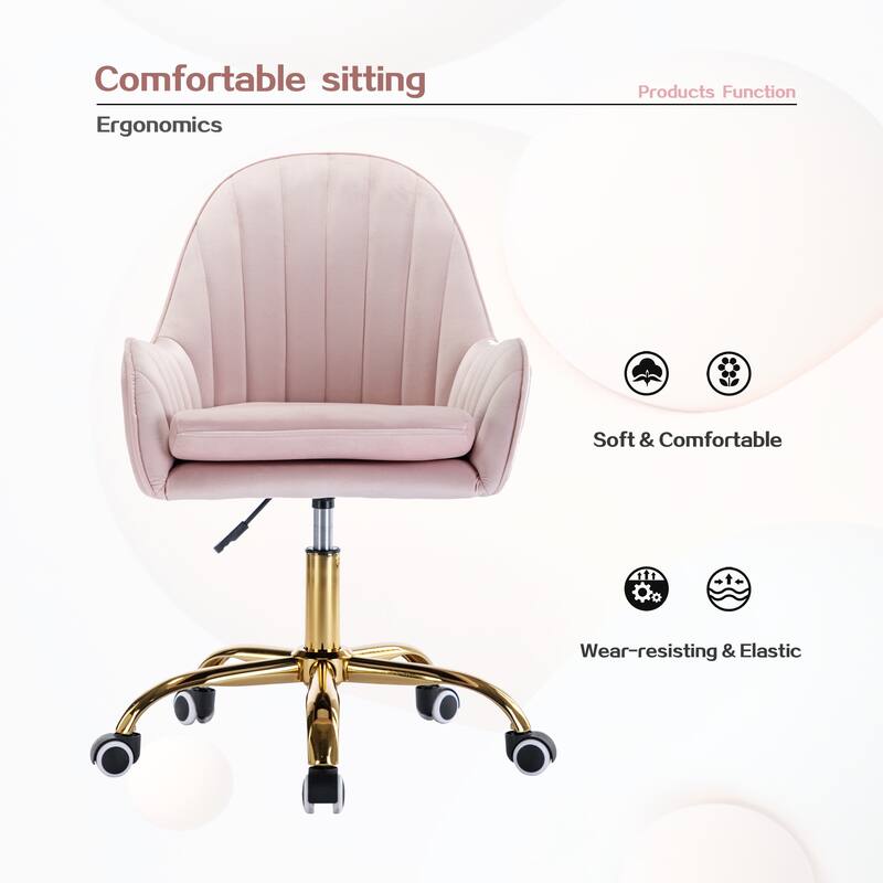 Velvet Home Office Chair with Wheels, Swivel Vanity Chair with Adjustable Height, Computer Desk Chair with Metal Base