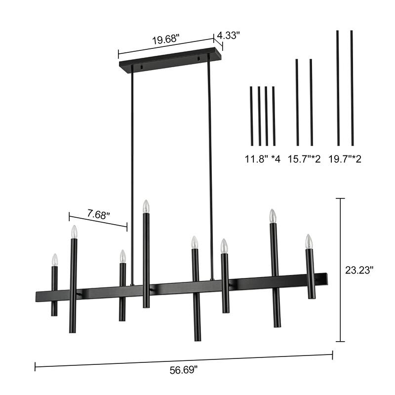 56.7'' 8-Light Linear Chandelier Kitchen Island Pendant